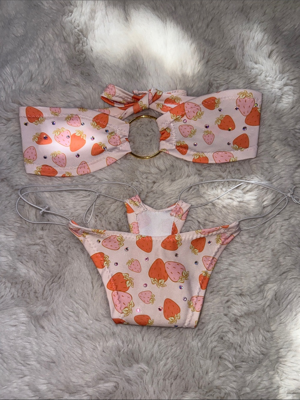 Strawberry Print Pink with Gold Ring Micro Bikini Exotic Dancewear / Rave